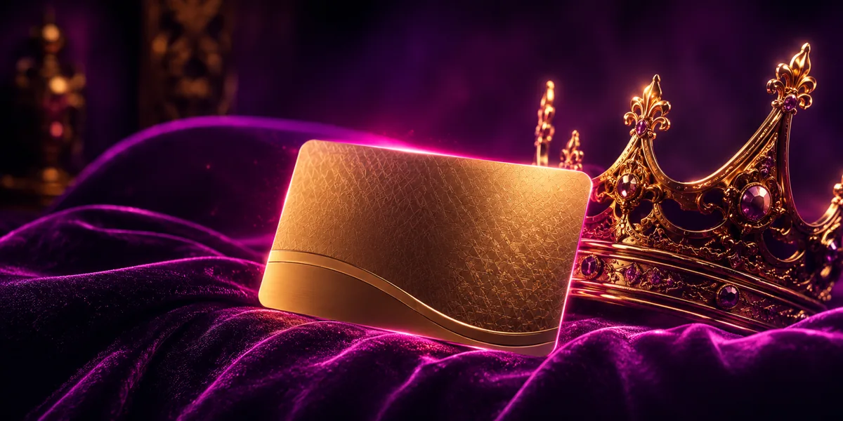 Ricky Casino VIP: a gold VIP card and crown on purple velvet